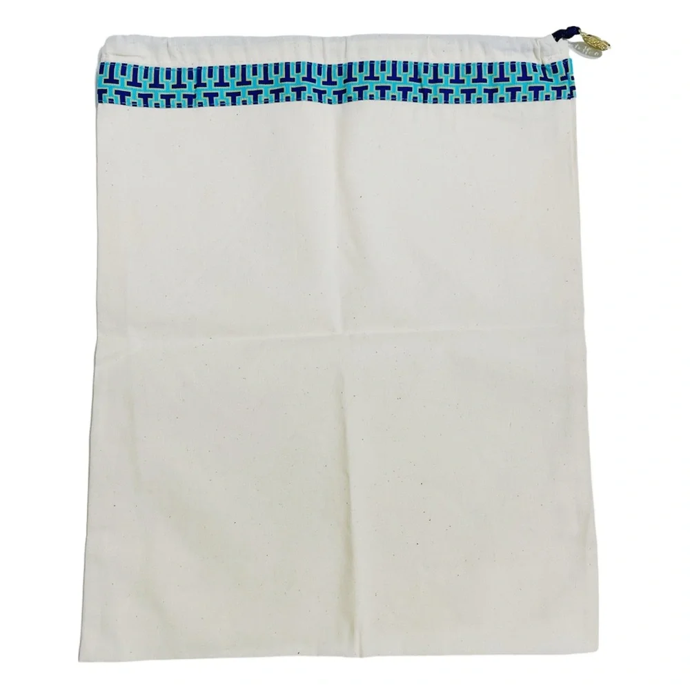 Tory Burch Dust Bag 15 in × 12 in Canvas Drawstring Strap Geometric Trim Charm